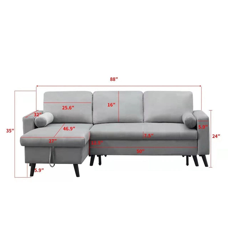 Divano letto angolare 88 estraibile reversibile con contenitore, divano letto angolare con chaise longue contenitore sinistra/destra