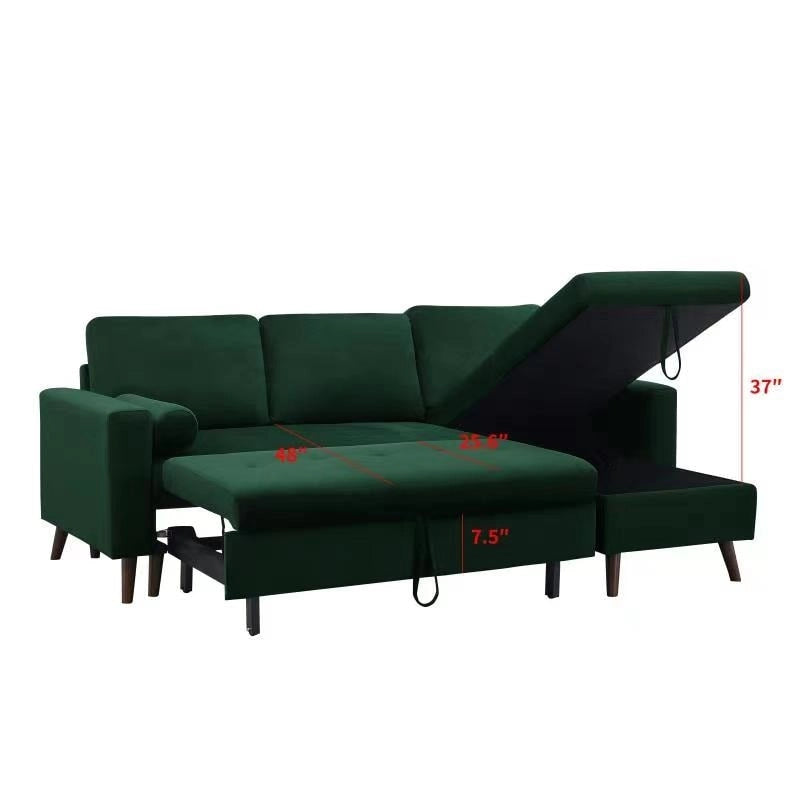 Divano letto angolare 88 estraibile reversibile con contenitore, divano letto angolare con chaise longue contenitore sinistra/destra