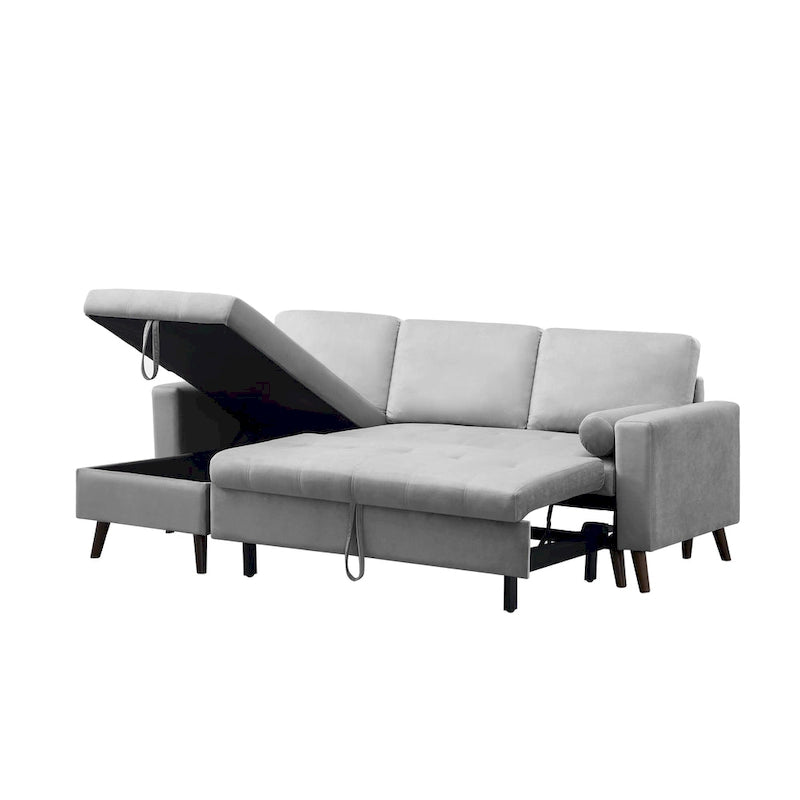Divano letto angolare 88 estraibile reversibile con contenitore, divano letto angolare con chaise longue contenitore sinistra/destra
