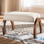 Pouf contemporaneo rivestito in tessuto con gambe ad arco