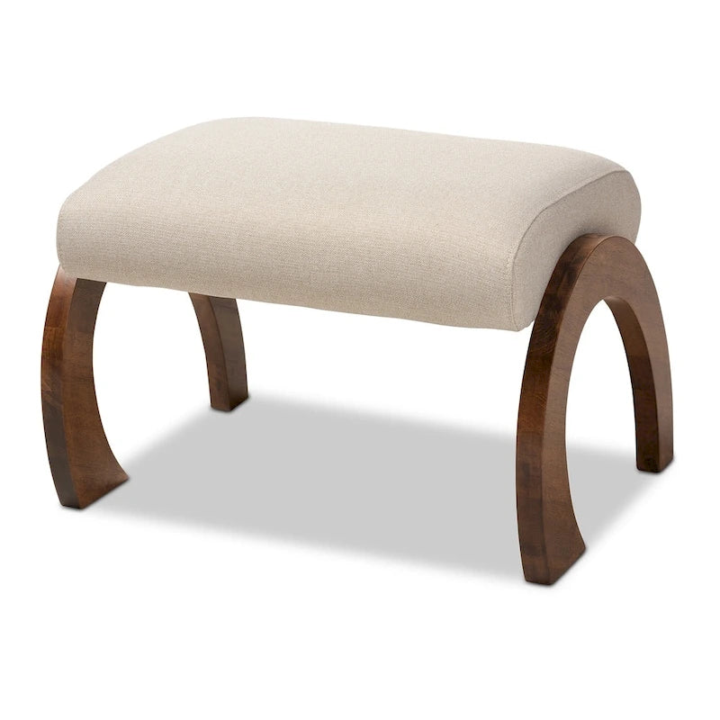 Pouf contemporaneo rivestito in tessuto con gambe ad arco