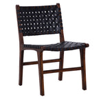 Sedia da pranzo laterale in pelle intrecciata con struttura in teak