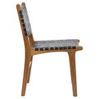 Sedia da pranzo laterale in pelle intrecciata con struttura in teak
