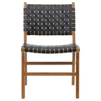 Sedia da pranzo laterale in pelle intrecciata con struttura in teak