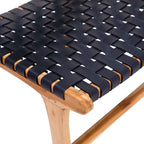 Sedia da pranzo laterale in pelle intrecciata con struttura in teak