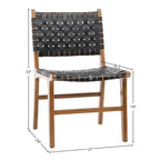 Sedia da pranzo laterale in pelle intrecciata con struttura in teak