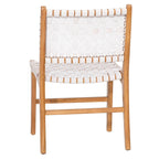 Sedia da pranzo laterale in pelle intrecciata con struttura in teak