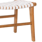 Sedia da pranzo laterale in pelle intrecciata con struttura in teak