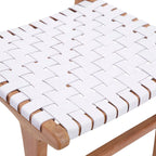 Sedia da pranzo laterale in pelle intrecciata con struttura in teak