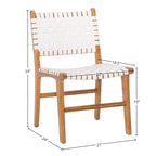 Sedia da pranzo laterale in pelle intrecciata con struttura in teak