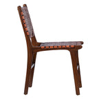 Sedia da pranzo laterale in pelle intrecciata con struttura in teak
