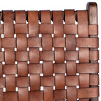 Sedia da pranzo laterale in pelle intrecciata con struttura in teak