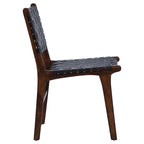 Sedia da pranzo laterale in pelle intrecciata con struttura in teak