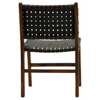 Sedia da pranzo laterale in pelle intrecciata con struttura in teak