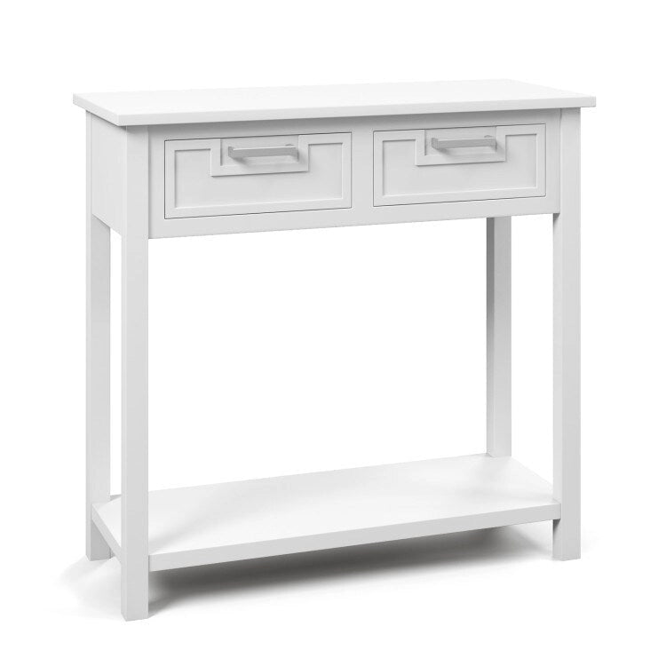 Tavolino Consolle Stretto con 2 Cassetti e Ripiano Aperto, 80 x 35,5 x 81 cm