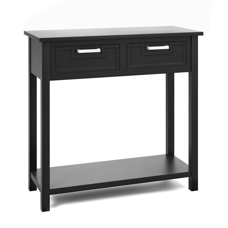 Tavolino Consolle Stretto con 2 Cassetti e Ripiano Aperto, 80 x 35,5 x 81 cm