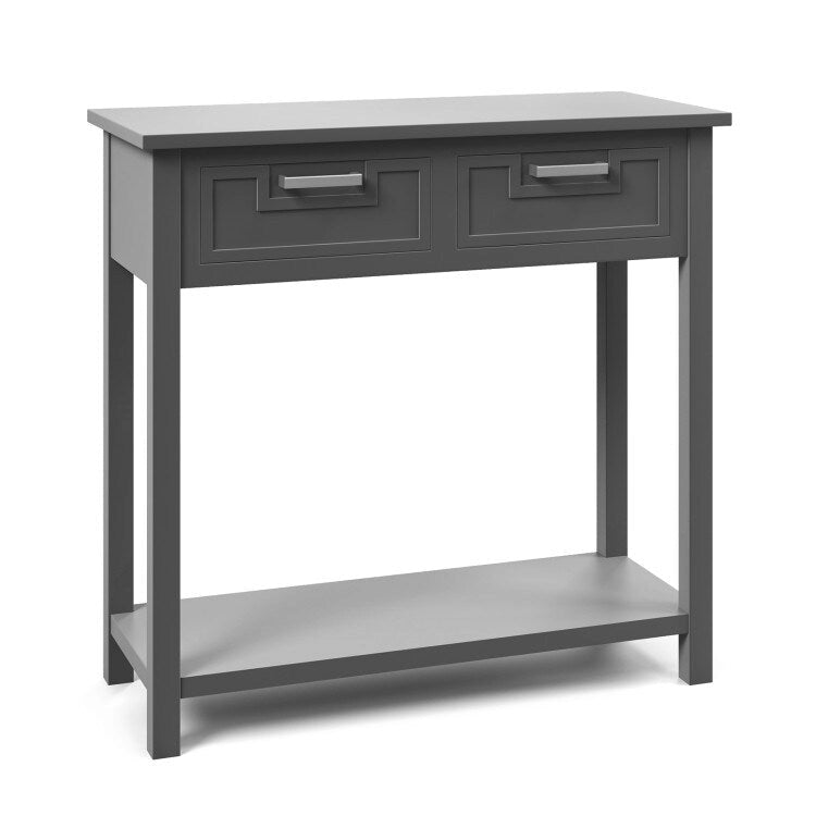 Tavolino Consolle Stretto con 2 Cassetti e Ripiano Aperto, 80 x 35,5 x 81 cm