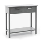Tavolino Consolle Stretto con 2 Cassetti e Ripiano Aperto, 80 x 35,5 x 81 cm