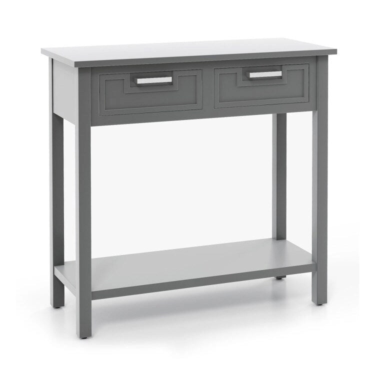 Tavolino Consolle Stretto con 2 Cassetti e Ripiano Aperto, 80 x 35,5 x 81 cm