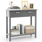 Tavolino Consolle Stretto con 2 Cassetti e Ripiano Aperto, 80 x 35,5 x 81 cm