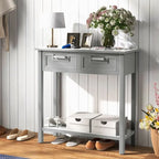 Tavolino Consolle Stretto con 2 Cassetti e Ripiano Aperto, 80 x 35,5 x 81 cm