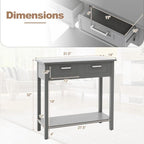 Tavolino Consolle Stretto con 2 Cassetti e Ripiano Aperto, 80 x 35,5 x 81 cm