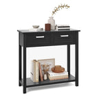 Tavolino Consolle Stretto con 2 Cassetti e Ripiano Aperto, 80 x 35,5 x 81 cm