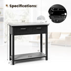 Tavolino Consolle Stretto con 2 Cassetti e Ripiano Aperto, 80 x 35,5 x 81 cm