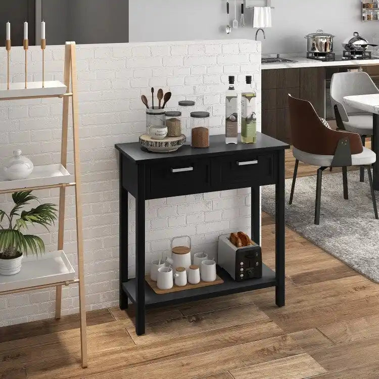 Tavolino Consolle Stretto con 2 Cassetti e Ripiano Aperto, 80 x 35,5 x 81 cm