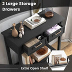 Tavolino Consolle Stretto con 2 Cassetti e Ripiano Aperto, 80 x 35,5 x 81 cm