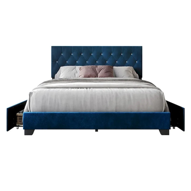 Letto a piattaforma imbottito capitonné con contenitore