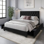 Letto a piattaforma imbottito capitonné con contenitore
