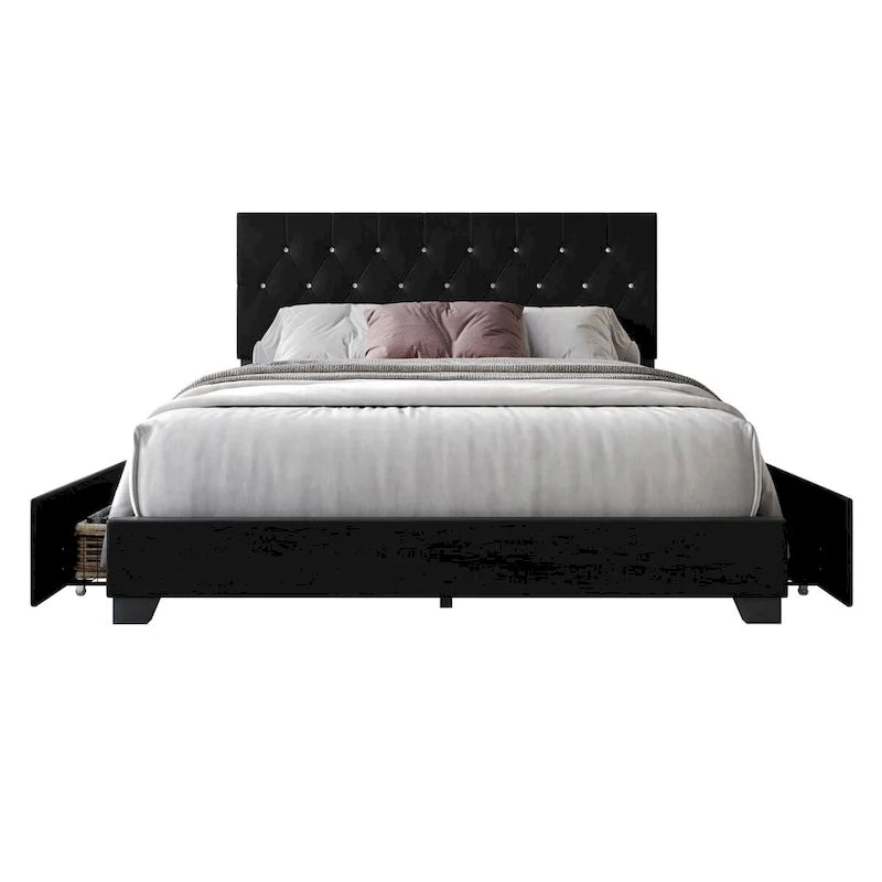 Letto a piattaforma imbottito capitonné con contenitore