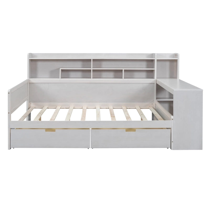 Daybed multifunzionale con ripiani, 2 cassetti e scrivania