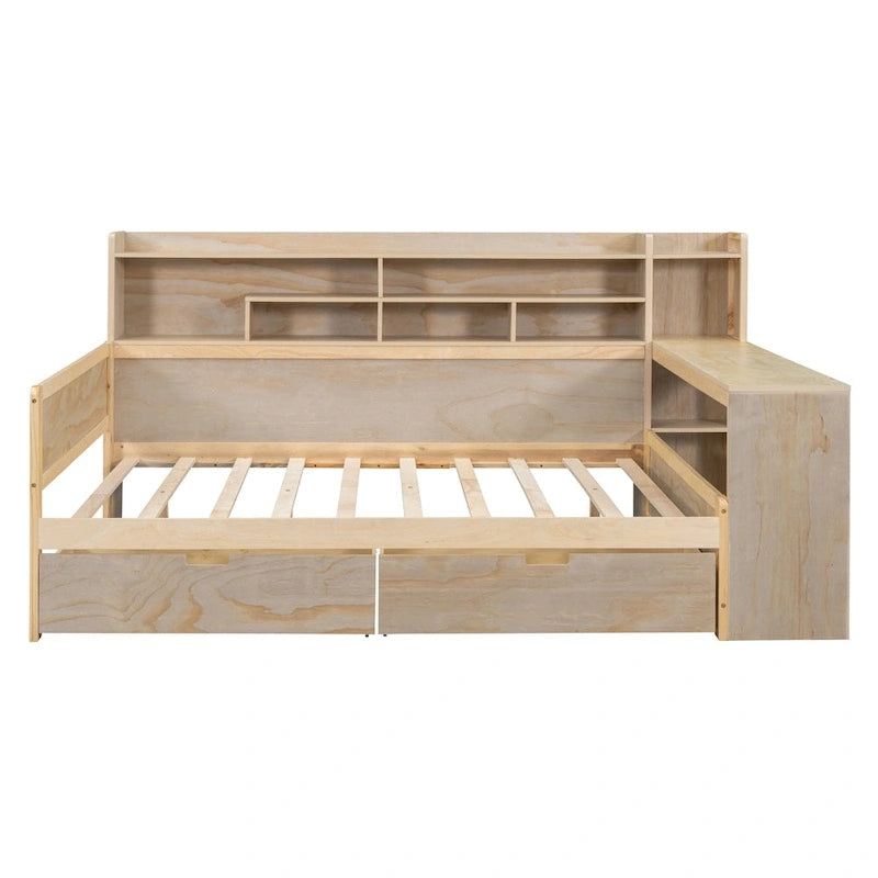 Daybed multifunzionale con ripiani, 2 cassetti e scrivania
