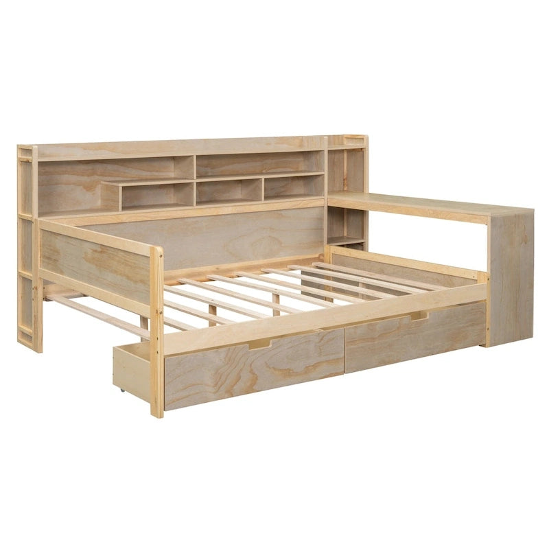 Daybed multifunzionale con ripiani, 2 cassetti e scrivania