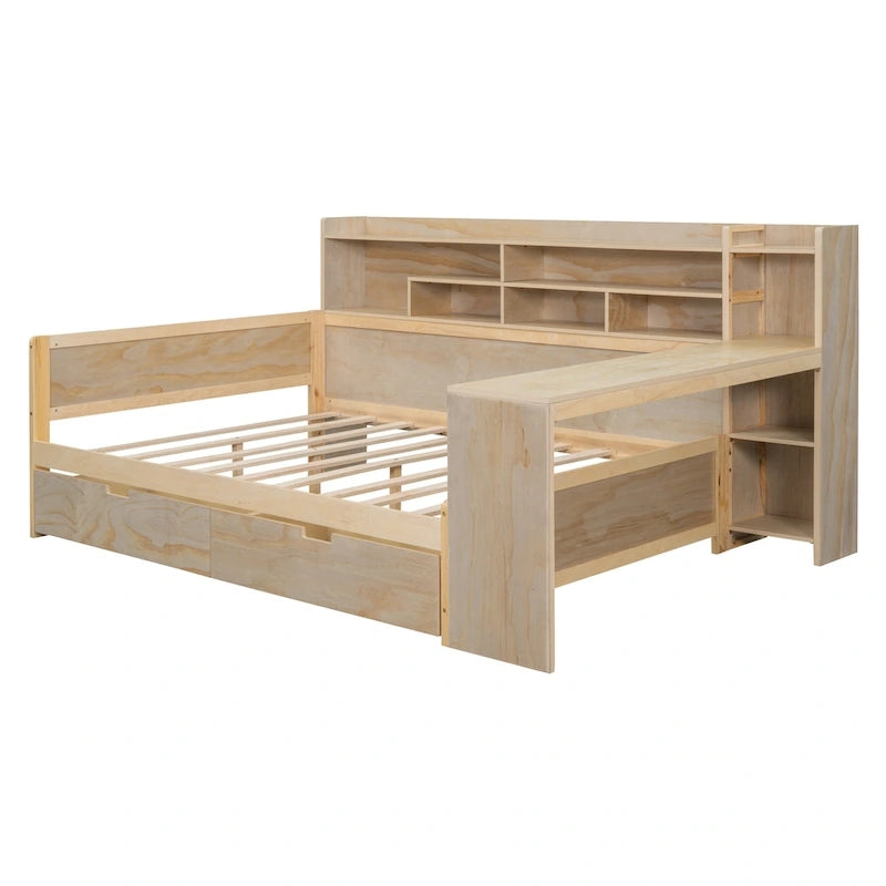 Daybed multifunzionale con ripiani, 2 cassetti e scrivania