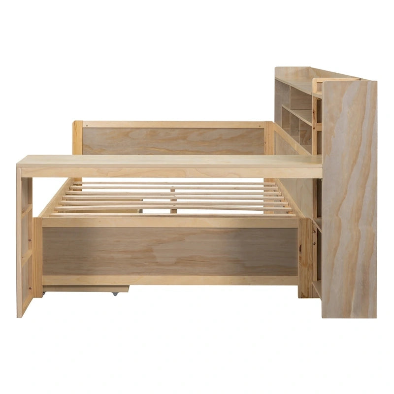 Daybed multifunzionale con ripiani, 2 cassetti e scrivania