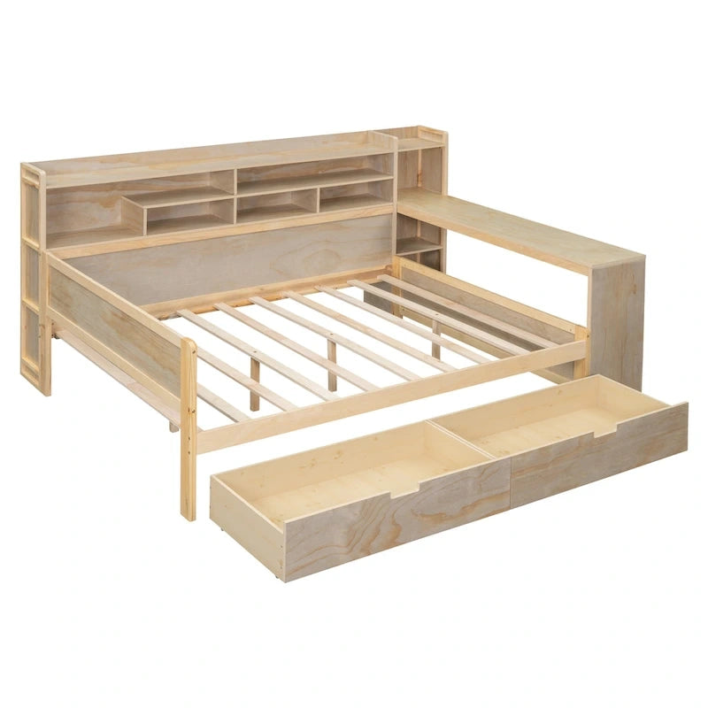 Daybed multifunzionale con ripiani, 2 cassetti e scrivania