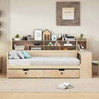 Daybed multifunzionale con ripiani, 2 cassetti e scrivania