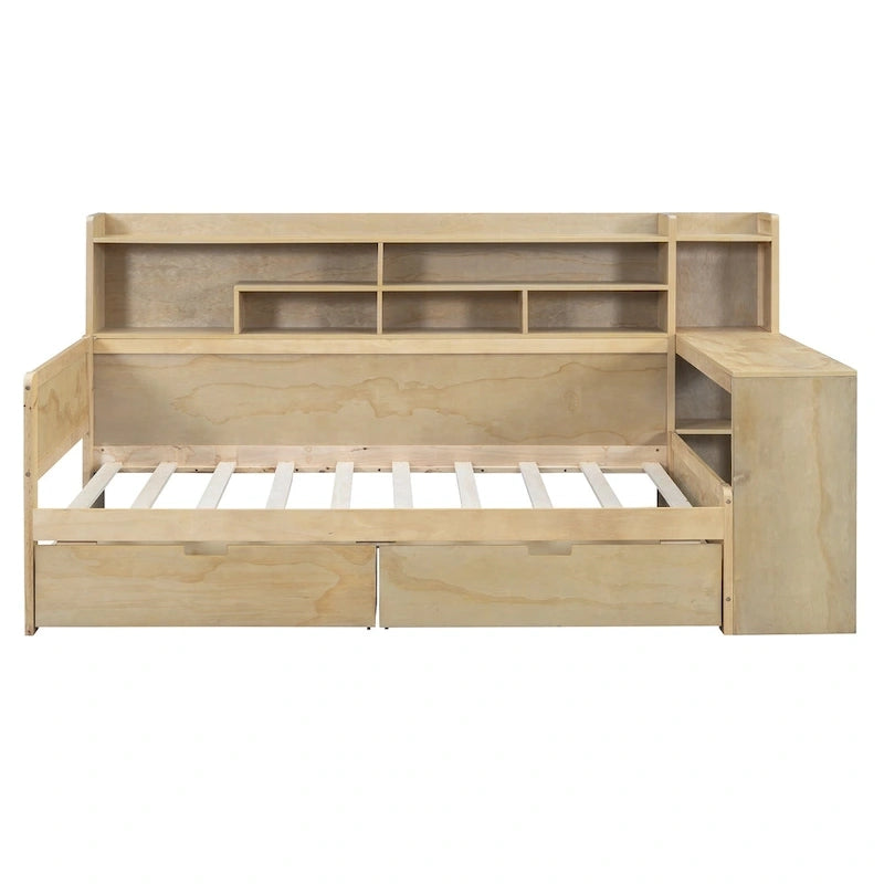 Daybed multifunzionale con ripiani, 2 cassetti e scrivania