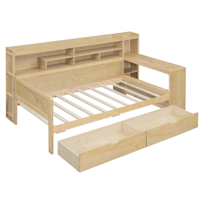 Daybed multifunzionale con ripiani, 2 cassetti e scrivania