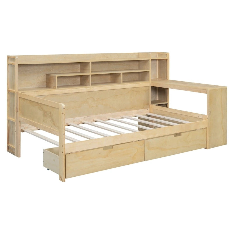 Daybed multifunzionale con ripiani, 2 cassetti e scrivania