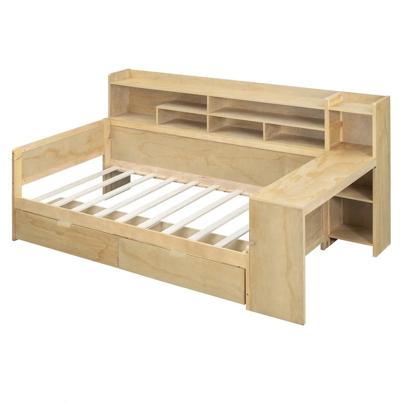 Daybed multifunzionale con ripiani, 2 cassetti e scrivania