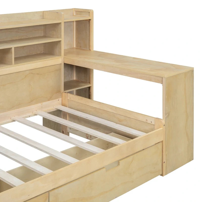 Daybed multifunzionale con ripiani, 2 cassetti e scrivania