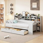 Daybed multifunzionale con ripiani, 2 cassetti e scrivania