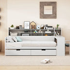 Daybed multifunzionale con ripiani, 2 cassetti e scrivania