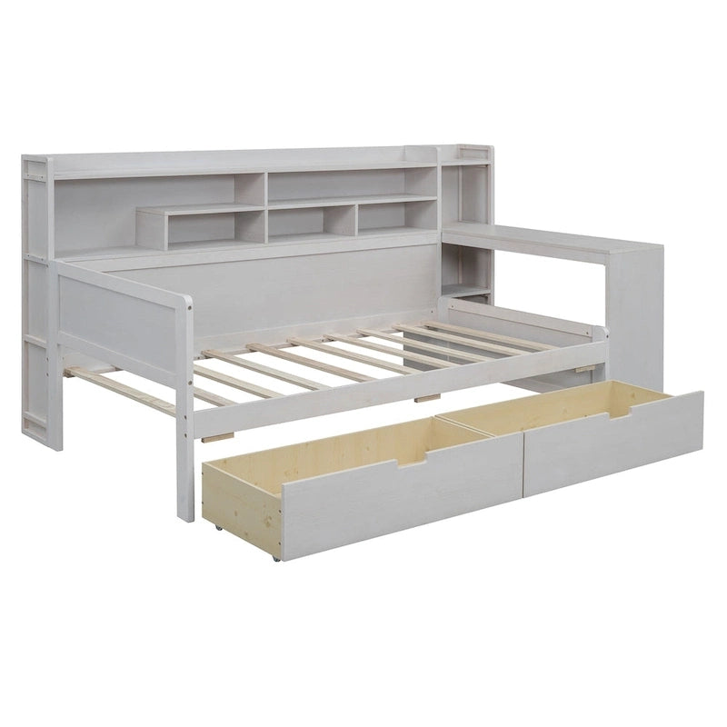 Daybed multifunzionale con ripiani, 2 cassetti e scrivania