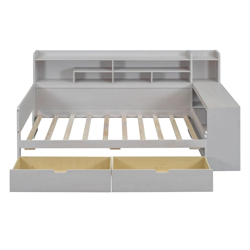Daybed multifunzionale con ripiani, 2 cassetti e scrivania