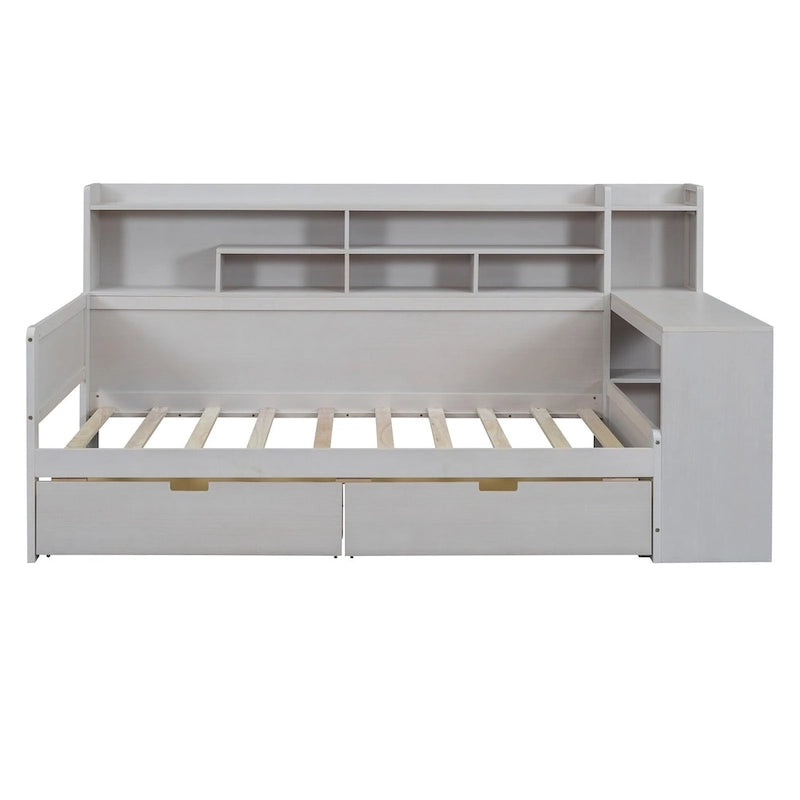 Daybed multifunzionale con ripiani, 2 cassetti e scrivania